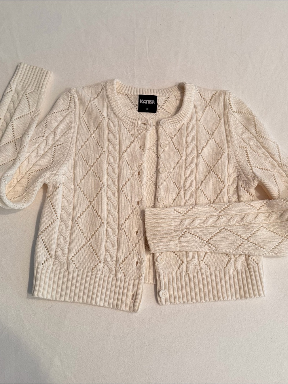 Katie J NYC Cream Cable-Knit Button Cardigan